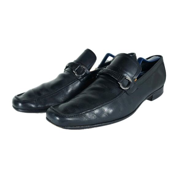 Salvatore Ferragamo Men's US11 Black Leather Slip On Horsebit Loafer Dress Shoes - Picture 1 of 16